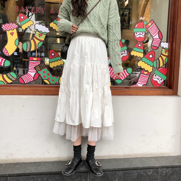 Chân Váy Lưới Chữ A Xếp Ly Cỡ Lớn Dài Ngang Gối Hàng Mới Dành Cho Bạn Nữ