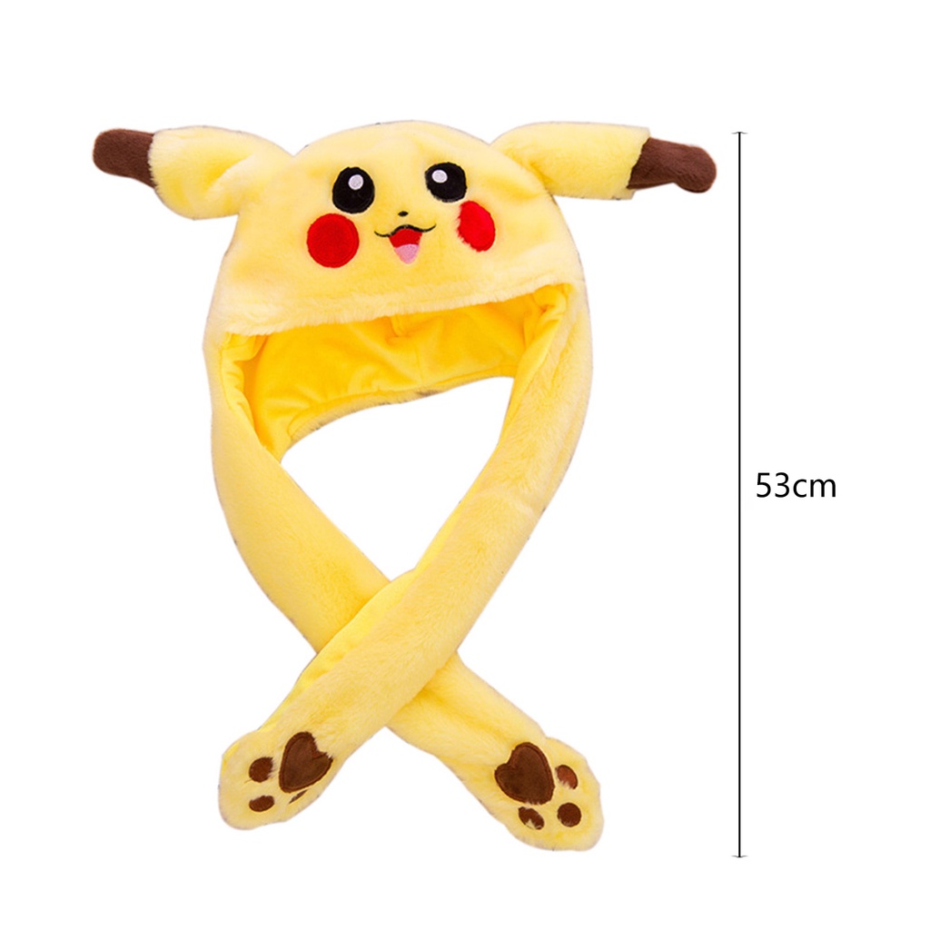 Nón Nhồi Bông Hình Pikachu Tai Di Chuyển Lên Xuống Dễ Thương 60cm Dành Cho Bé