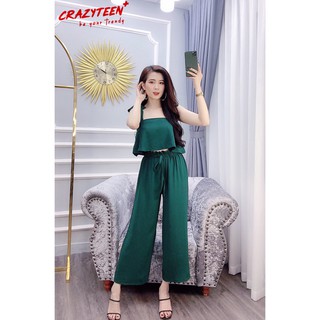 Set áo hai dây + quần ống suông siêu dễ thương thiết kế CRAZYTEEN (SC0168)