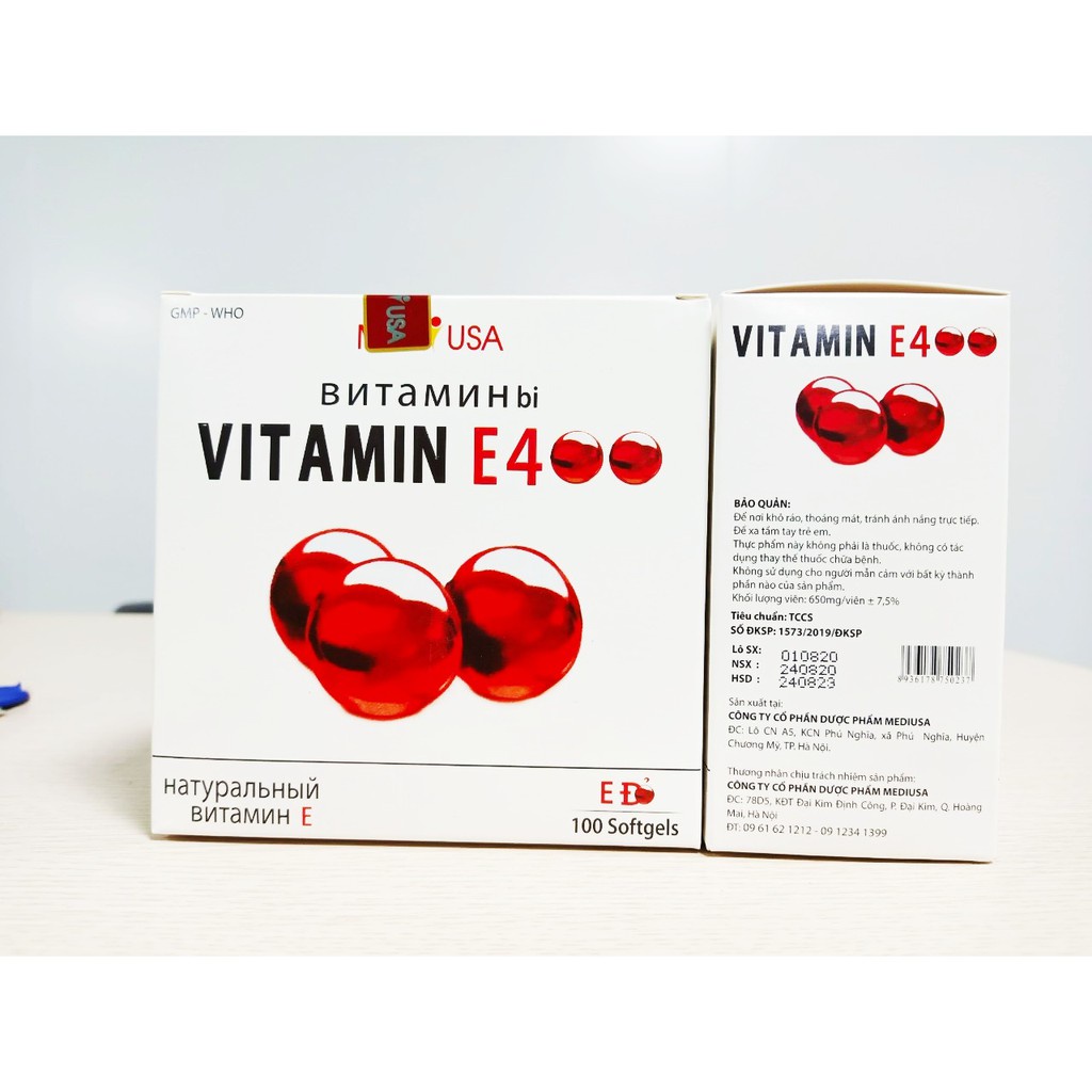 VITAMIN E ĐỎ 400 - BỔ SUNG VITAMIN E400 HỖ TRỢ LÀM ĐẸP DA, SÁNG DA, CHỐNG LÃO HÓA - HỘP 100 VIÊN