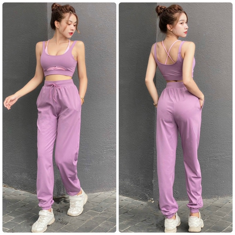 Sét quần dài jogger áo bra 2 lớp siêu xinh tập gym yoga aerobic zumba