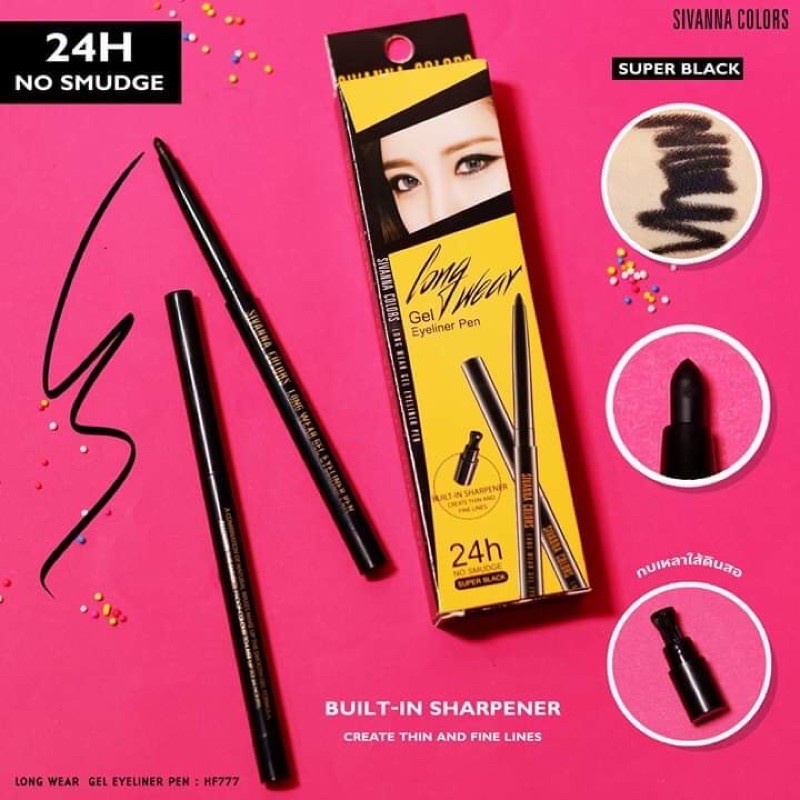 Bút Kẻ Mắt Dạng Sáp Vặn Màu Đen Chống Nước Sivanna Colors Long Wear Gel Eyeliner Pen HF777