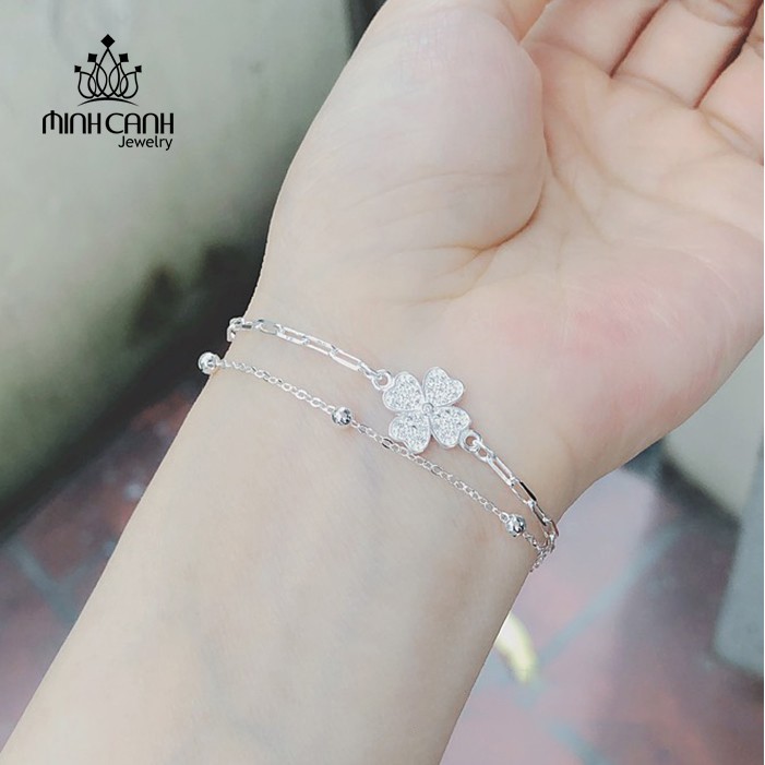 Lắc Tay Cỏ 4 Lá May Mắn Dây Kép Bạc 925 - Minh Canh Jewelry