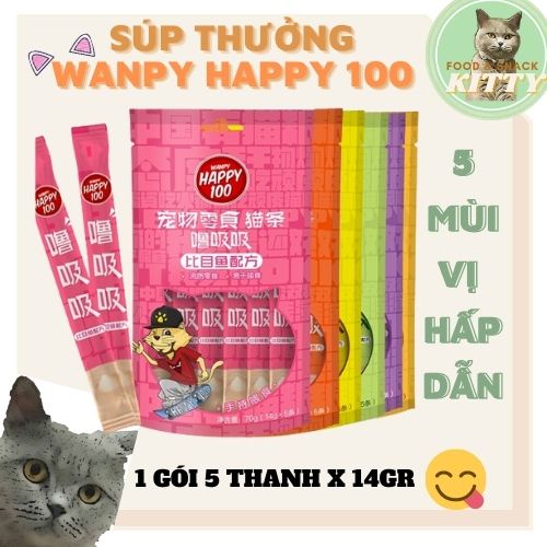 WANPY HAPPY SÚP THƯỞNG/GÓI 5 THANH- MÙI VỊ HẤP DẪN ĐA DẠNG CHO MÈO