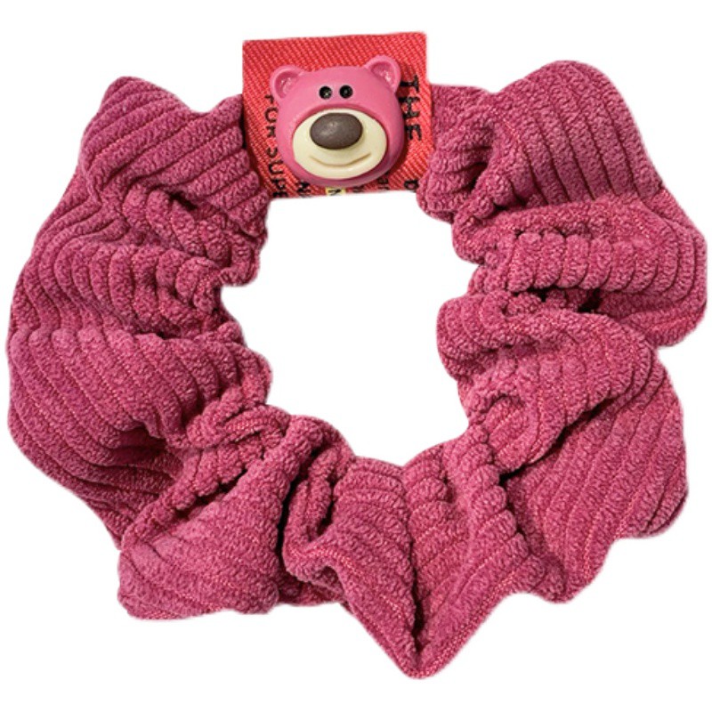 Scrunchies Cột Tóc LIN Màu Dâu Tây Hình Gấu Dễ Thương
