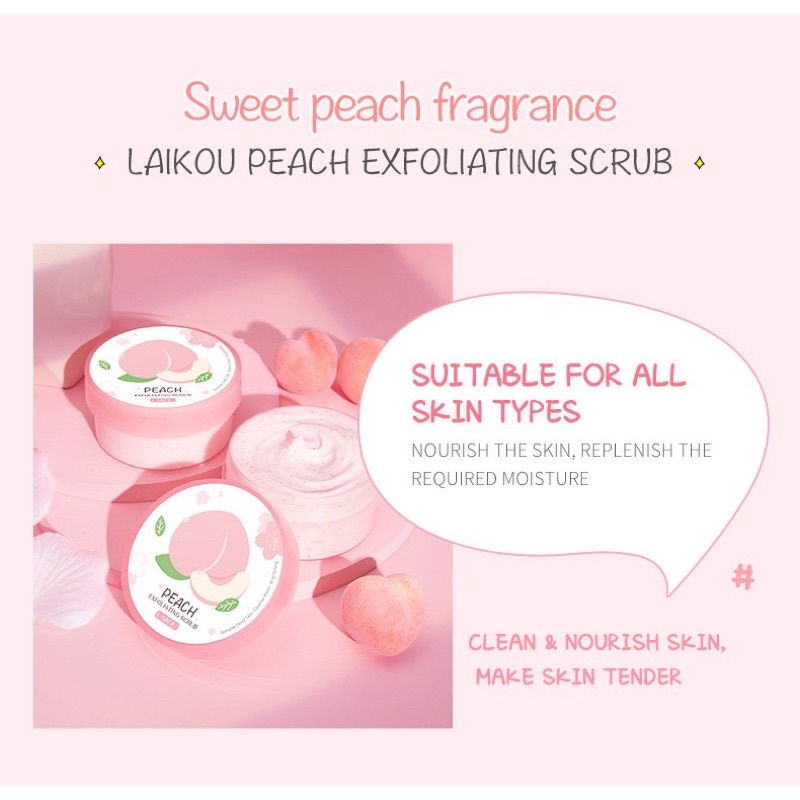 Tẩy Da Chết Trắng Da Dành Cho Da Mặt PEACH EXFOLIATING SCRUB LAIKOU 90g Tẩy Da Chết Sinh Học Kiềm Dầu Tiêu Diệt Mụn Ẩn