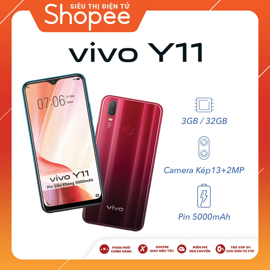 [Nhập mã VIVO100 giảm ngay 100k] Điện Thoại Vivo Y11 3Gb + 32Gb - Hàng Chính Hãng | BigBuy360 - bigbuy360.vn
