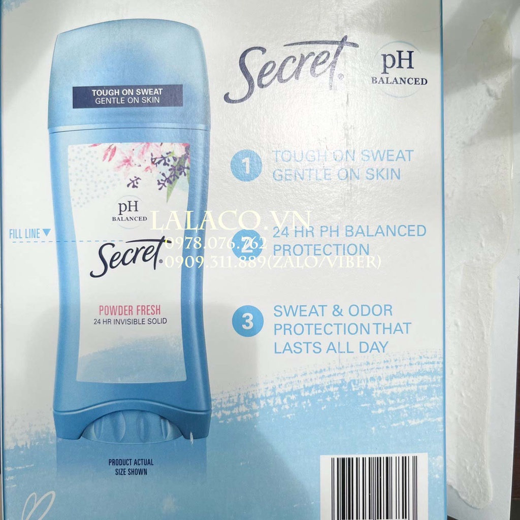 Lăn Khử Mùi Dạng Sáp Secret PH Balanced Powder Fresh ; hàng Mỹ mùi phấn em bé dễ chịu.