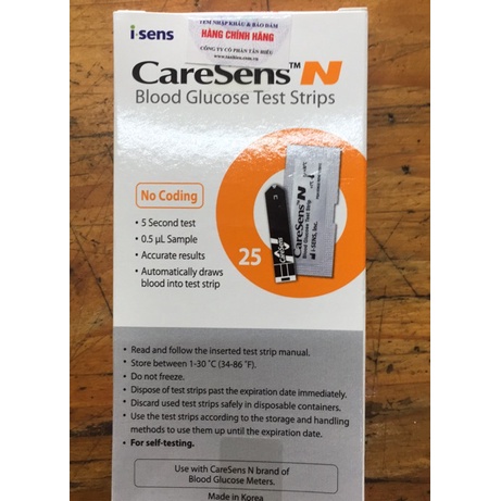 hộp 25 que thử tiểu đường caresen N dạng vỉ