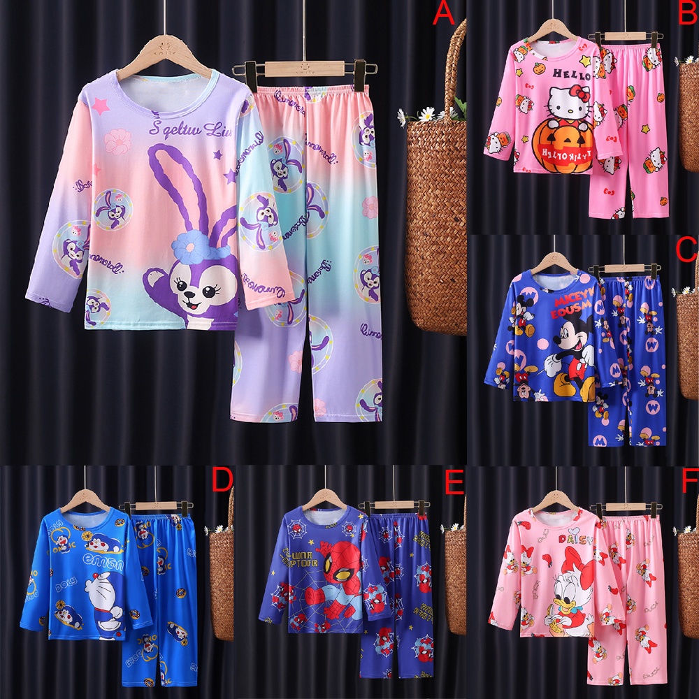 Bộ Đồ Ngủ Tay Dài Chất Liệu Cotton In Họa Tiết Hoạt Hình Xinh Xắn Cho Bé