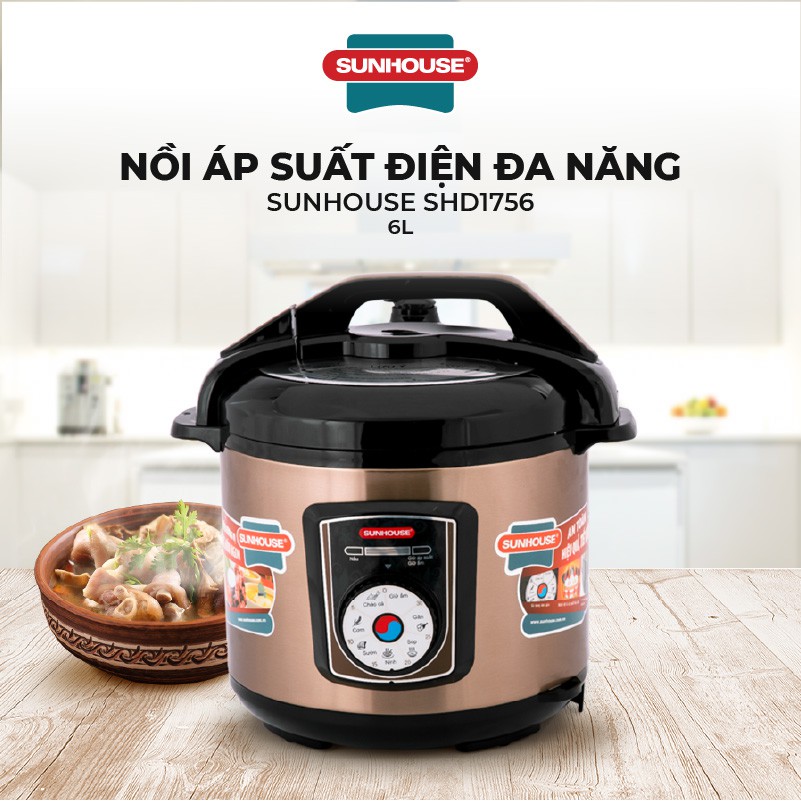 Nồi áp suất điện đa năng 6L công suất 1000W Sunhouse SHD1756