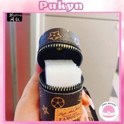 Túi Mini Hình Trụ Họa Tiết Phong Cách Retro Có Khóa Kéo,Móc khoá túi LV pukyn