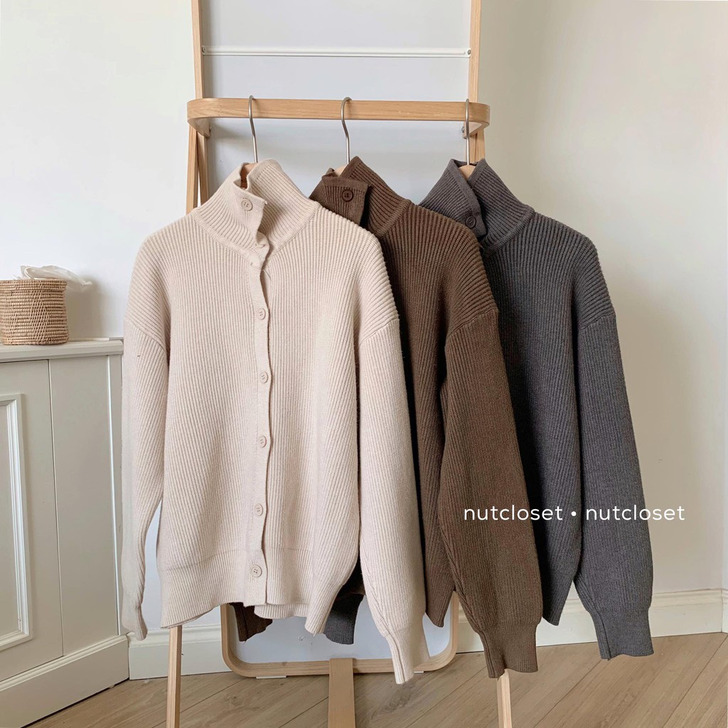 A0064 _Áo cardigan len cổ bẻ vân dọc