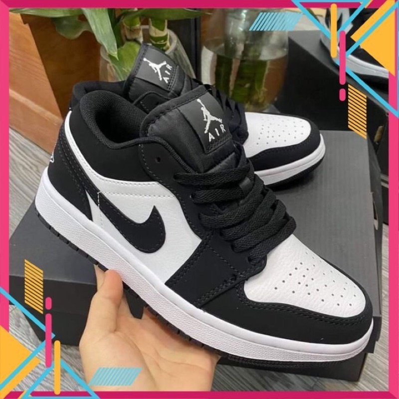 ❌[ Sale Sốc ] ✅ Giày thể thao Jordan 1 đen trắng cổ thấp, Giày JD low panda cổ cao nam nữ Full Box Bill