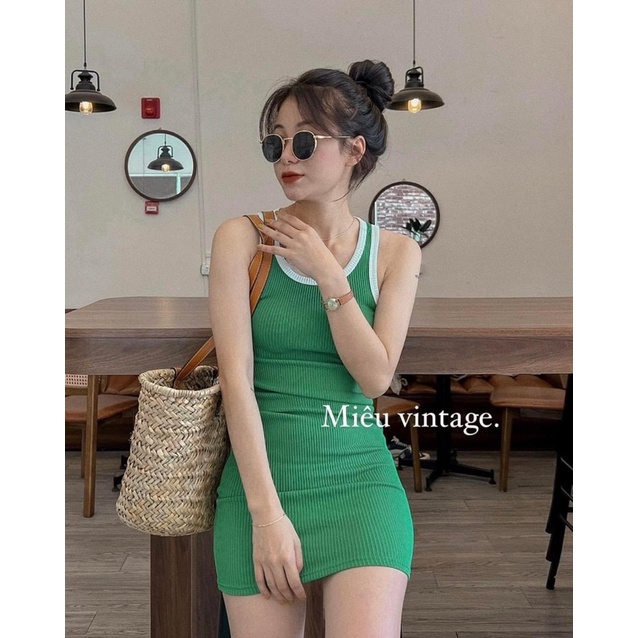 [Ảnh thật/Video] Đầm ôm body phối viền trắng Hàn Quốc tôn dáng