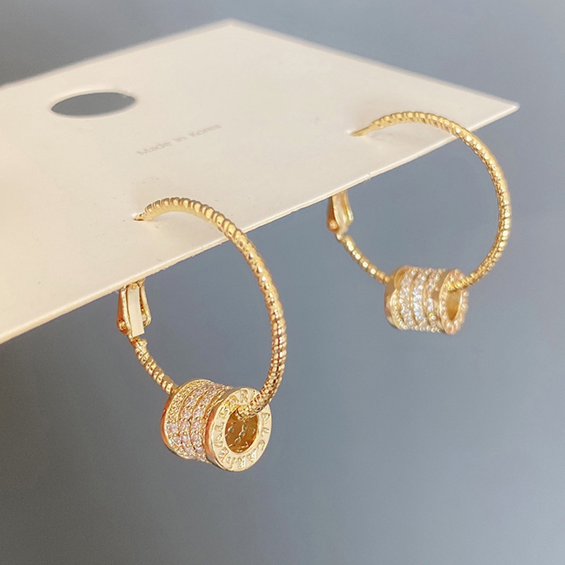 Bông Tai Tròn Đính Kim Cương Lấp Lánh Phong Cách Hàn Quốc Dành Cho Nữ