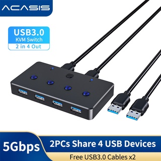 Acasis USB 3.0 KVM Switch, 2 Máy Tính Bộ Chuyển Đổi Ngoại Vi USB 4 Cổng Bộ Chọn Hộp Cho PC, Máy In, Máy Quét, Chuột, Bàn Phím Với Trao Đổi Một Nút Và 2 Cáp USB