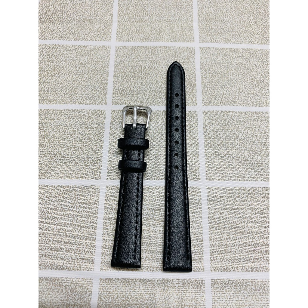 Dây da đồng hồ nữ - Màu đen - vân trơn - Size 12mm