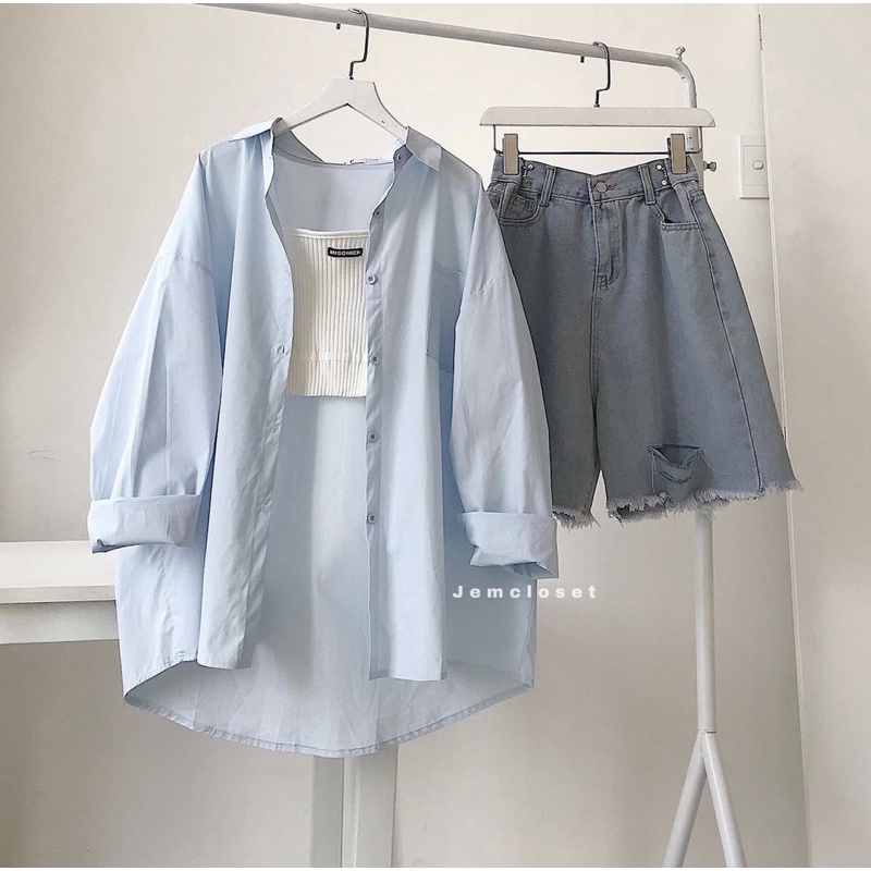 Quần jeans ngố nữ móc eo rách 2 line