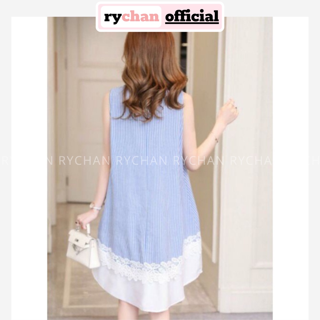 DX545 - Đầm Xòe Sọc Lai Voan Sát Nách