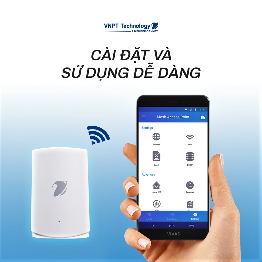 VNPT Technology Hệ thống Wifi Mesh 2 băng tần chuẩn AC 1200Mbps iGate EW12S - Hàng Việt Nam