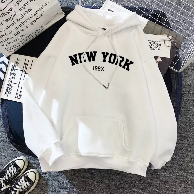 Áo hoodie nam nữ in chữ newyork vải nỉ bông mềm mịn nón 2 lớp