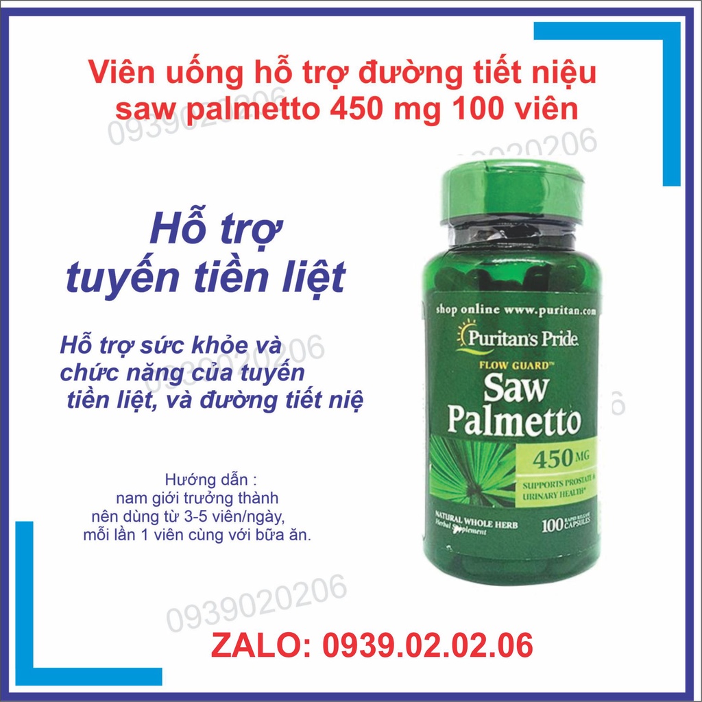 Hỗ trợ đường tiết niệu và tuyến tiền liệt Saw Palmetto 450 mg 100v Puritan’s Pride hsd 1/2023