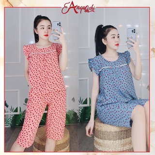 Đồ Bộ Nữ Mặc Nhà Quần Lửng Lụa Hoa Nhí Lưng Thun Mặc Ở Nhà Đẹp Đi Chơi Dễ Thương Diễm Quỳnh S074