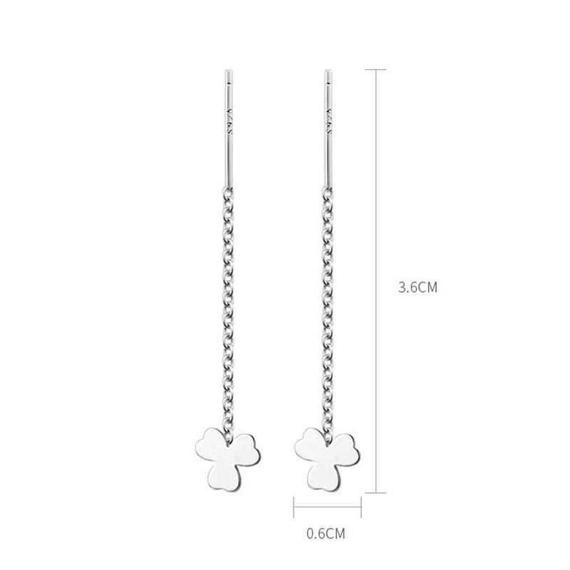 We Flower Tinh tế S 925 Silver Long Chain May mắn Clover Earrings Phụ nữ Cô gái Hàn Quốc Thời trang Earrings Đảng Hẹn hò Thời trang Earrings Quà tặng