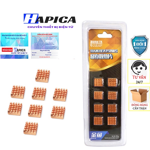 COMBO 8 miếng tản nhiệt đồng cho RAM VRAM VGA Chipset IC PC Cooler - Hapica
