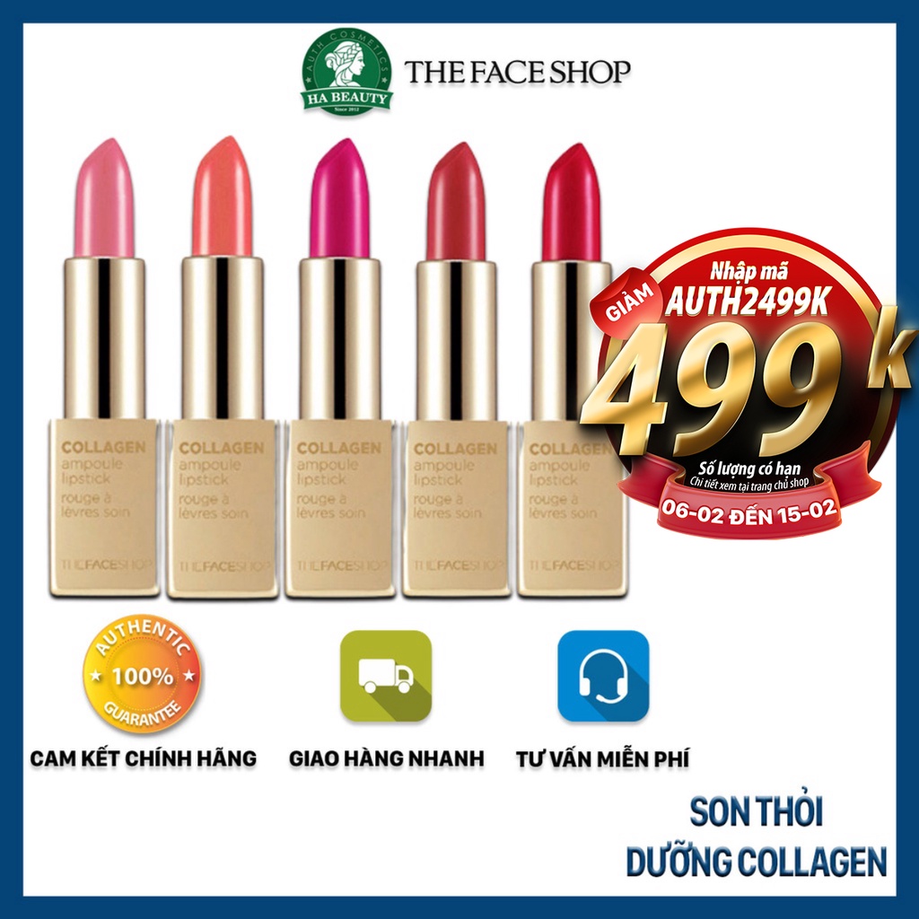 Son thỏi dưỡng môi có nhiều màu căng mọng quyến rũ tự nhiên The Face Shop Collagen Ampoule Lipstick 3.5g