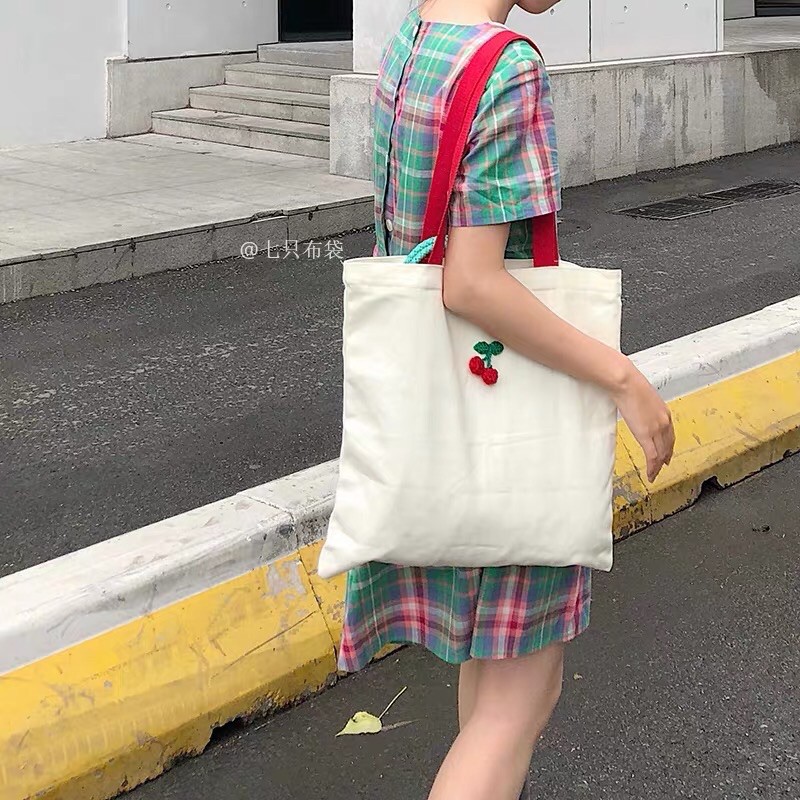 Túi tote cherry bằng len Hàn Quốc ulzzang (có sẵn, hình thật)