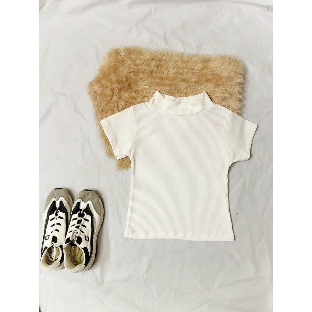 [ Mã WASTAPR giảm 10K đơn 50K] áo tay ngắn thun gân cổ lọ xinh, ảnh thật, đủ màu, phối hợp được nhiêu phong cách | BigBuy360 - bigbuy360.vn