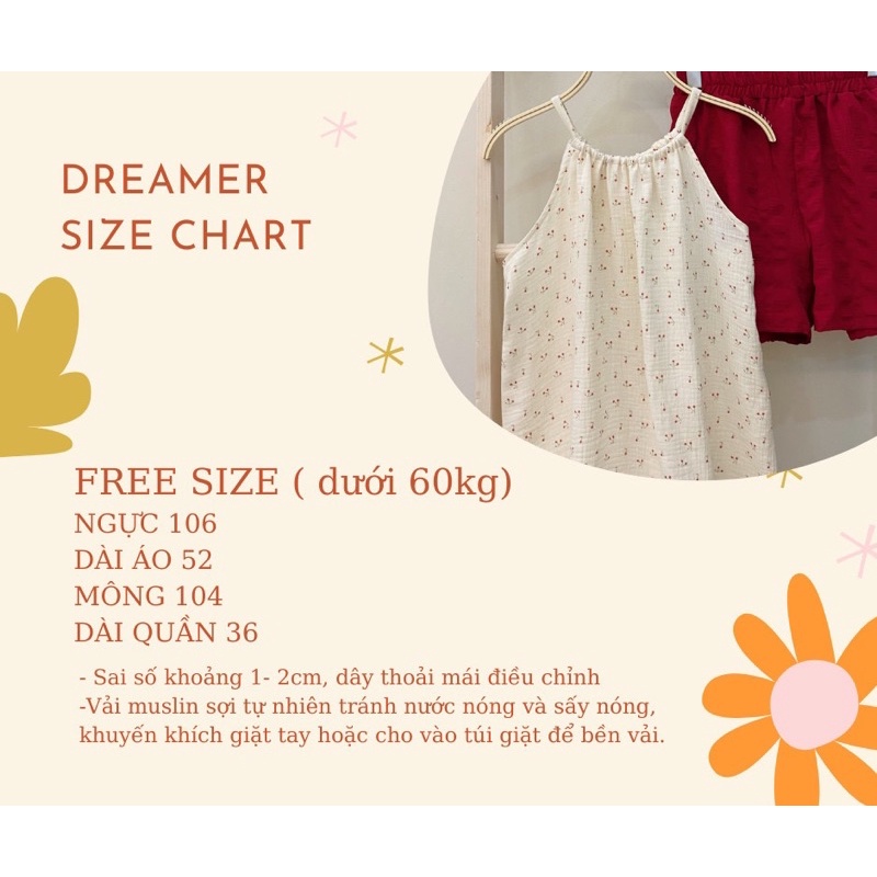 Set 2 Dây Yếm, Bộ Đồ Ngủ Hai Dây Vải Xô Muslin Mềm Mát - Dreamer