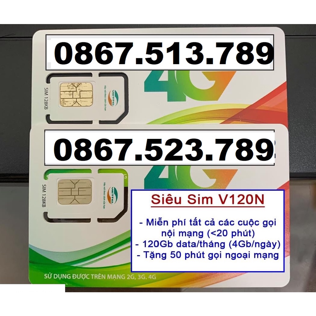 Sim cặp đôi Viettel hưởng gói V120N siêu ưu đãi (4gb/ngày+ gọi tỷ phút)_ Sim tình nhân_ sim đẹp