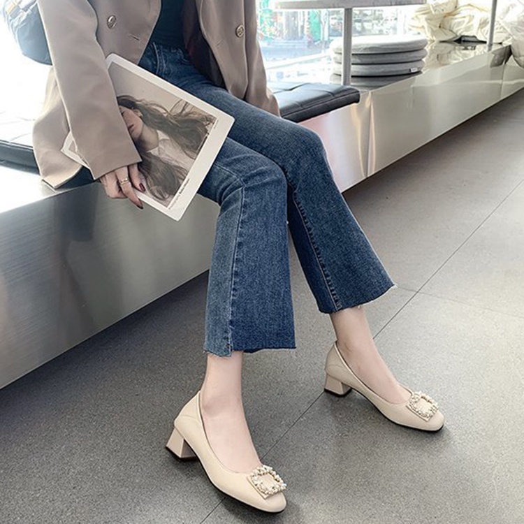 Giày Cao Gót Mũi Vuông Đính Ngọc Trai Thời Trang Dành Cho Nữ