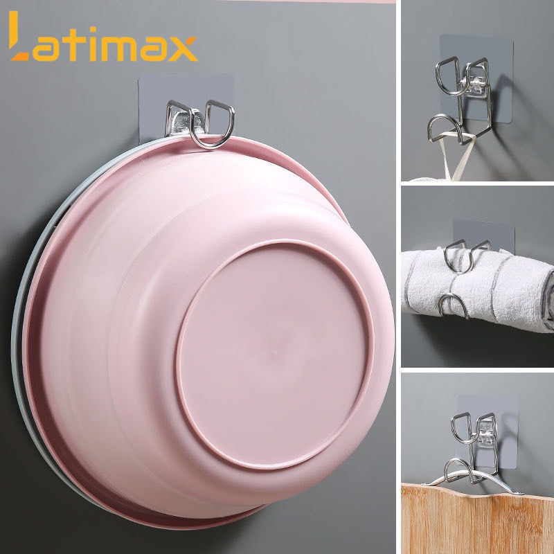 Móc treo thau chậu, rổ rá nhà tắm, nhà bếp dán tường đa năng Inox đế trong Latimax MTC2