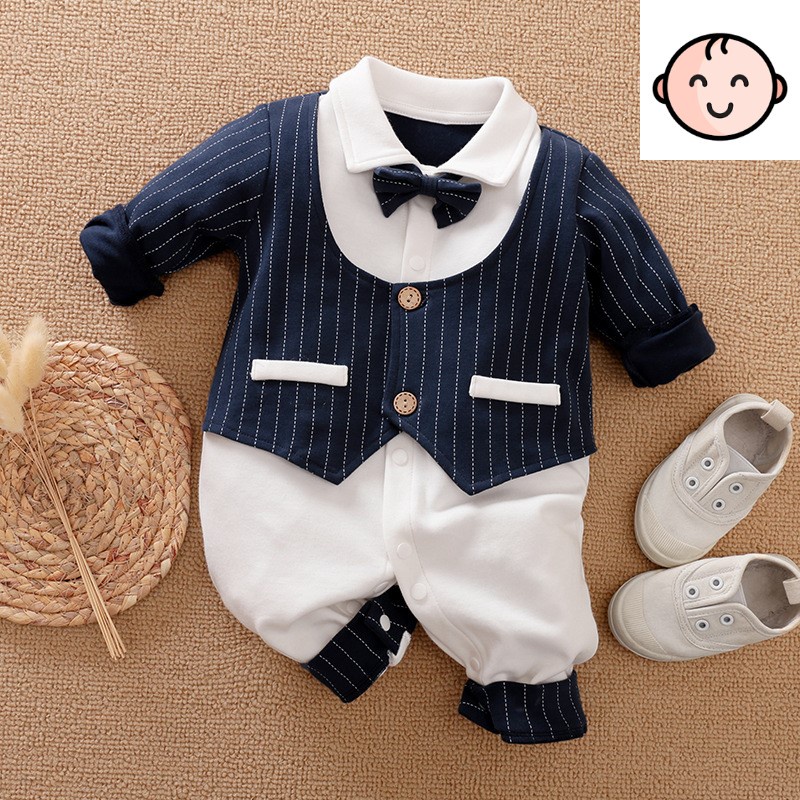 Bộ đồ Vest cho bé trai, Áo ghile tay dài, quần trắng cho bé sơ sinh đến 18 Tháng (3-12kg)