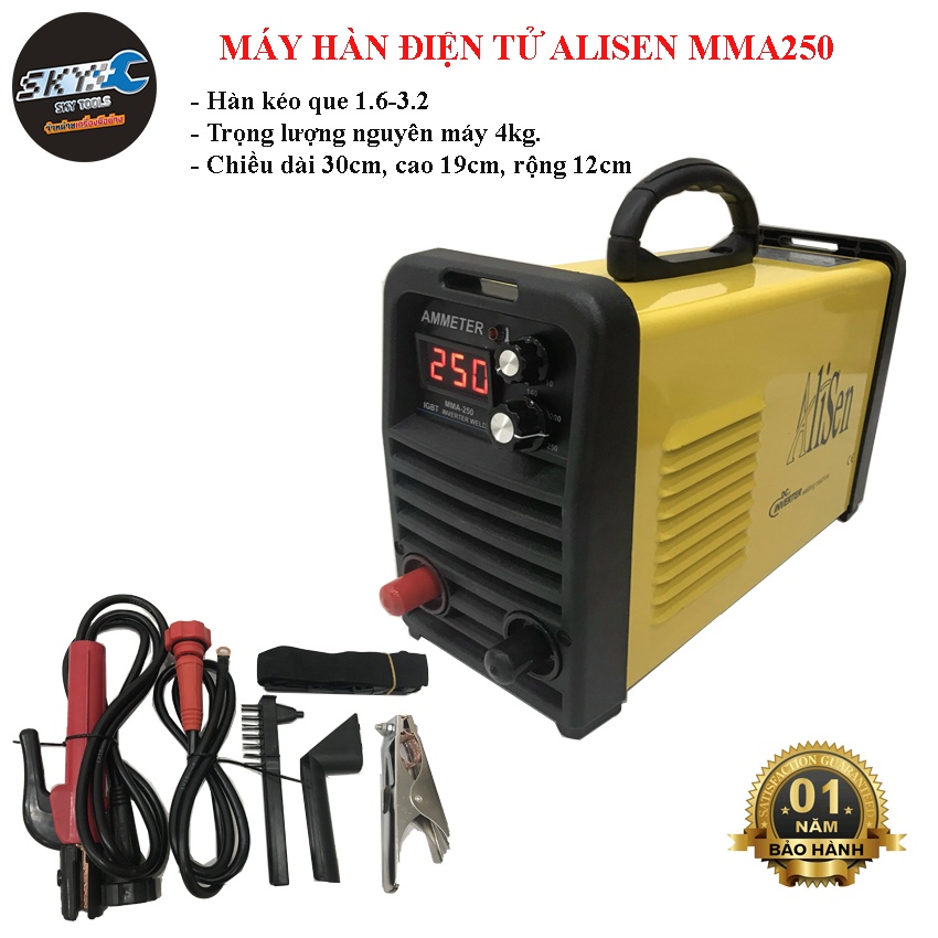 Máy hàn điện tử tiết kiệm điện ALISEN MMA250, máy hàn que mini hàn kéo que 3.2 bảo hành 12 tháng