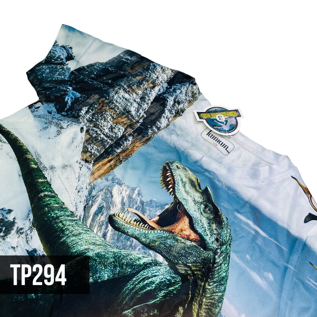 Đồ bộ bé trai thun lạnh co giãn 4 chiều in 3D hình khủng long t-rex size đại từ 10-60kg Kunkun Kid TP294 cao cấp