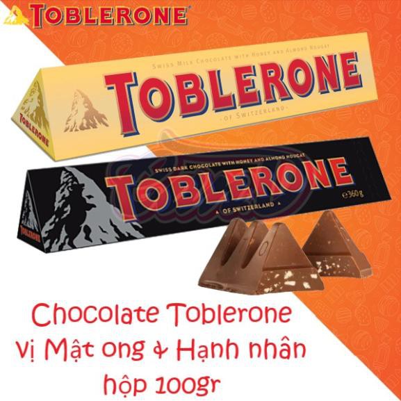 (2 loại) Chocolate Toblerone vị Mật ong & Hạnh nhân hộp 100gr