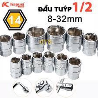 Đầu tuýp 1/2 KAPUSI 8-32mm, đầu típ, đầu khẩu lục giác đủ kích cỡ thép CR-V siêu cứng mở bulong ốc, đầu tiếp lục giác