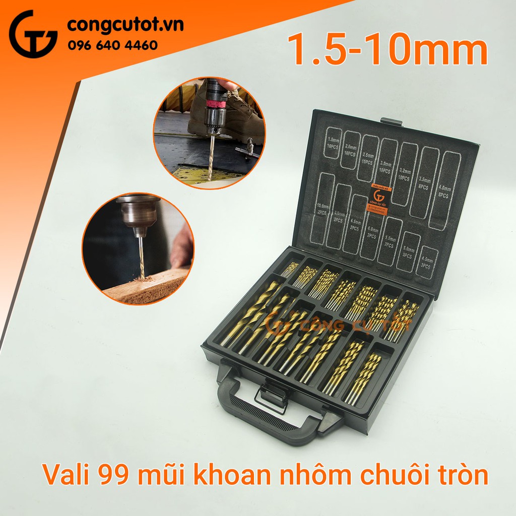 Vali 99 mũi khoan nhôm 1.5-10mm chuôi tròn