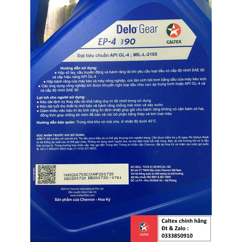 Dầu nhớt hộp số ô tô cao cấp Delo Gear EP-4 SAE 90/140