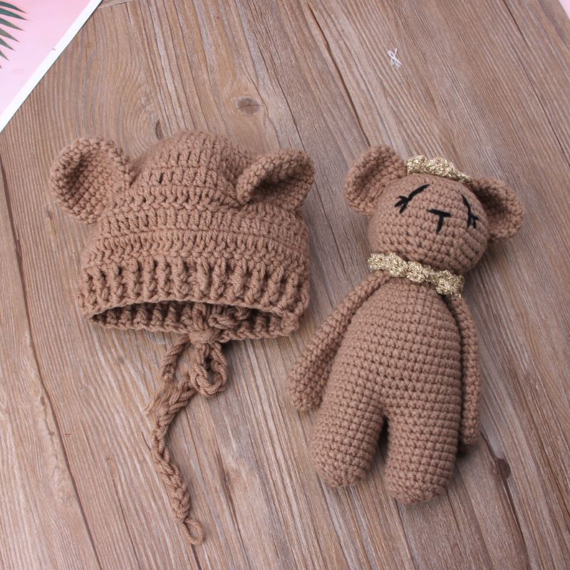 Mary☆Cute Newborn Baby Girls Boys Knit Crochet Bear Hat Cap Costume Photography Props