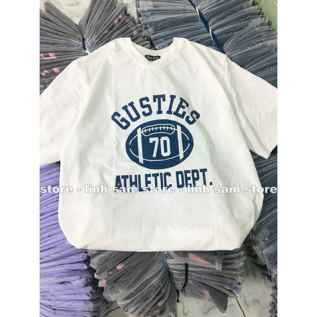 Áo thun nữ tay lỡ freesize phông form rộng dáng Unisex, mặc lớp, nhóm, cặp in chữ athletic GUSTIES 70