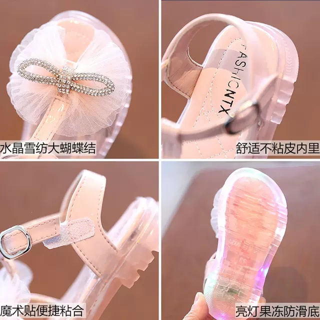 sandal bé gái - dép quai hậu cho bé có đèn led siêu đẹp, da bóng nơ siêu điệu 1-8 tuổi 620
