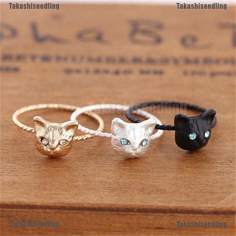 1 Nhẫn Đính Đá Hình Chú Mèo Màu Vàng Đen Dễ Thương Cho Nữ
