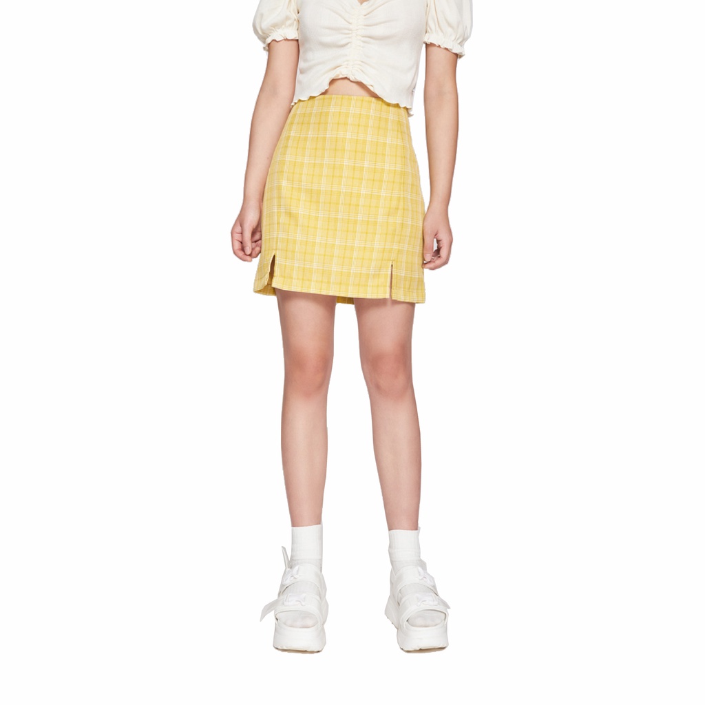 Chân Váy BOO Nữ Dáng Aline Lưng Cao Xẻ Gấu Họa Tiết Kẻ Caro Nhiều Màu