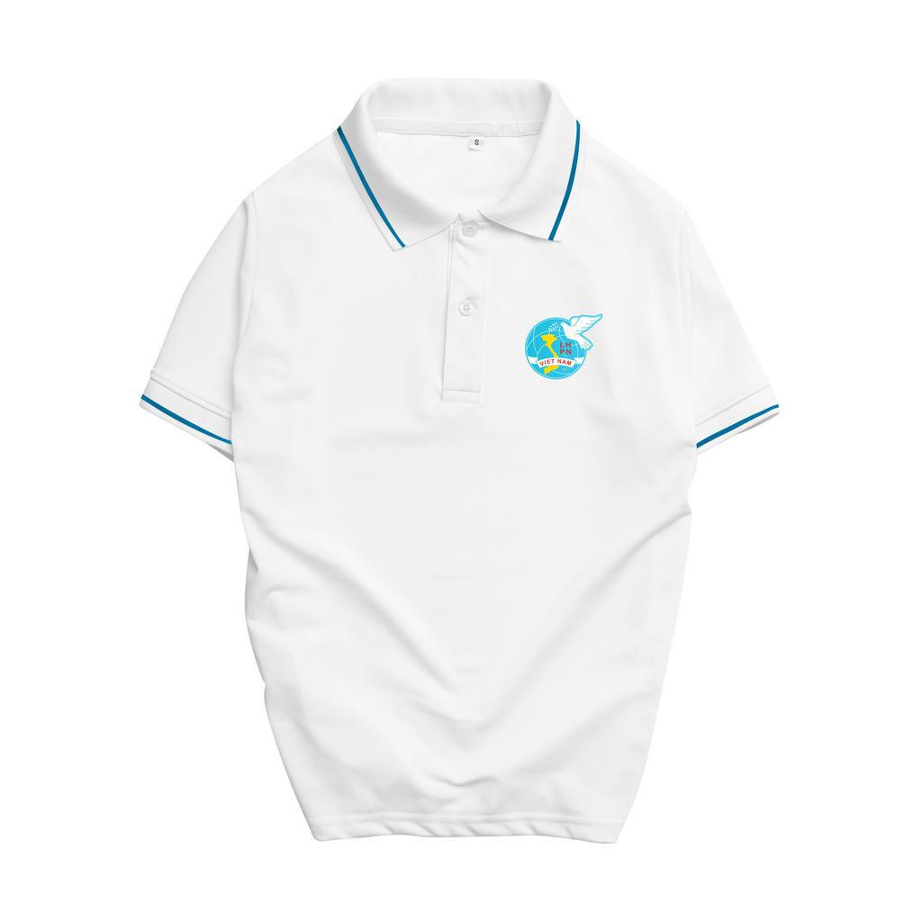 Áo thun Hội Liên Hiệp Phụ Nữ Việt Nam TRẮNG PHỐI CỔ 1 SỌC  La' House Uniform